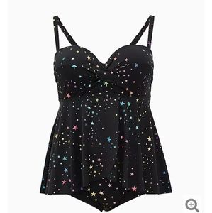 Torrid black and rainbow star swim dress